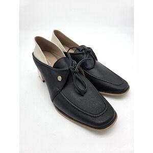 Stivali New York Focus Heeled Loafers Block Leather Heel Size 38 NEW Black Ivory